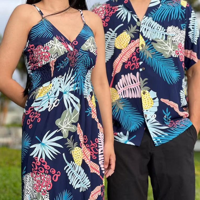 Pineapple Long V-Neck Dress, Made in Hawaii - Ninth Isle, Made with Aloha