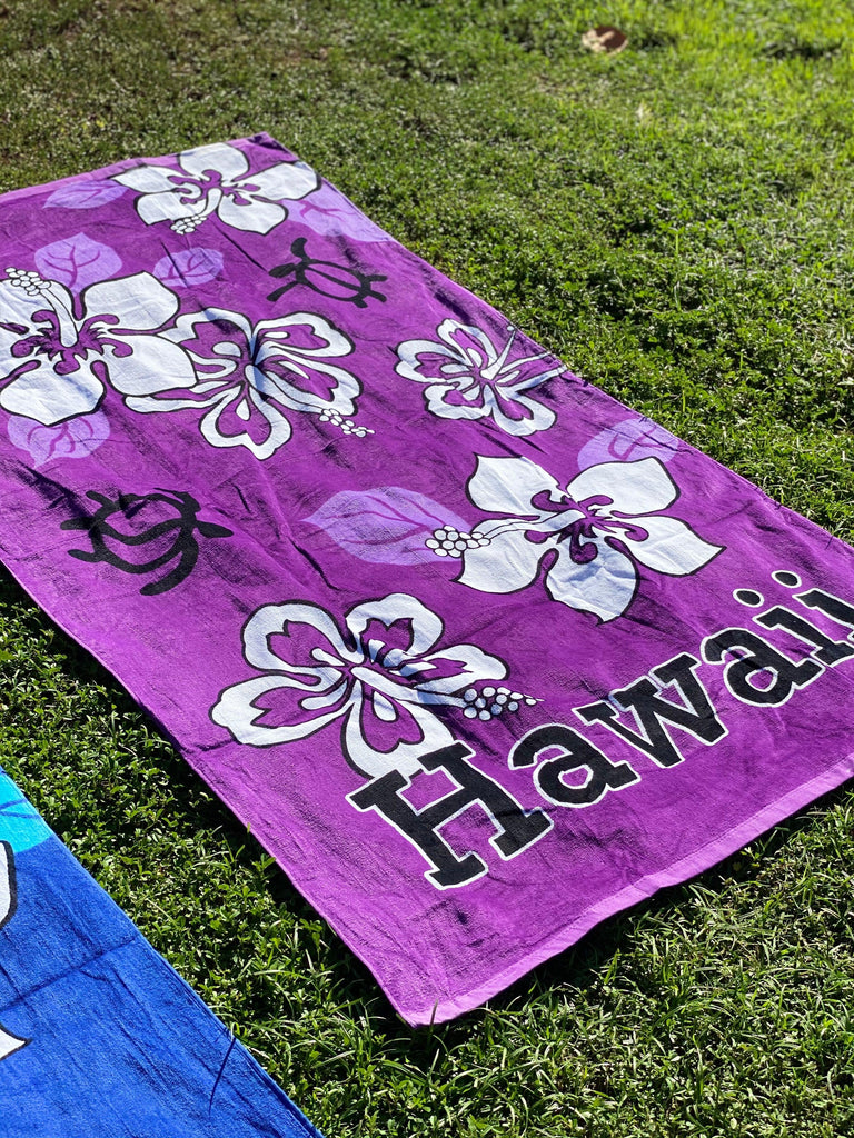Purple Hibiscus Honu Beach Towel, 2 Sizes - Ninth Isle, Made with Aloha