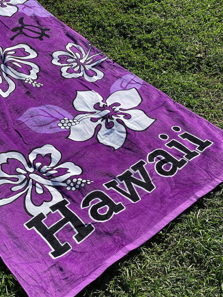 Purple Hibiscus Honu Beach Towel, 2 Sizes - Ninth Isle, Made with Aloha