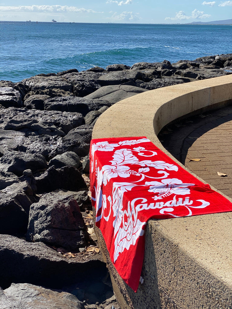 Red Flowers Towel, 2 Sizes - Ninth Isle, Made with Aloha