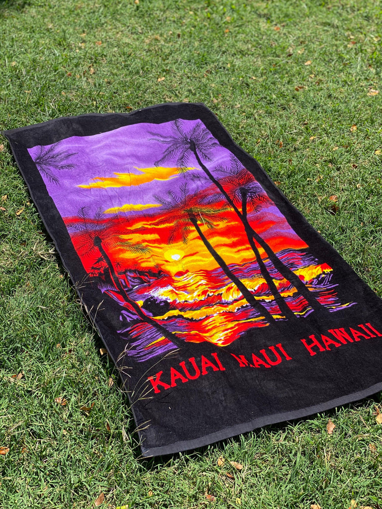 Red Sunset Tropical Hawaii Beach Towel, 2 Sizes - Ninth Isle, Made with Aloha
