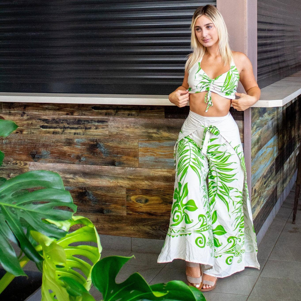 Turtle and Fern Wrap Pants and Top Set, Made in Hawaii - Ninth Isle, Made with Aloha