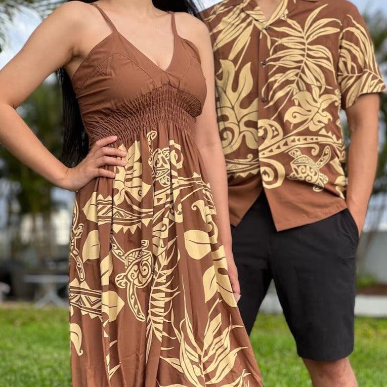 Turtle Fern Long V-Neck Dress, Made in Hawaii - Ninth Isle, Made with Aloha